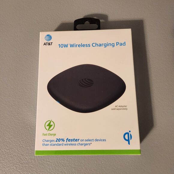AT&T 10W Fast Charge Wireless Charging Pad With USB-A to USB-C Cable Qi Black - Picture 1 of 6